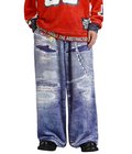 FLEECE DENIM PRINT WIDE PANTS