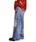 FLEECE DENIM PRINT WIDE PANTS