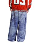 FLEECE DENIM PRINT WIDE PANTS