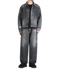 RECYCLED WASTE SUVIN COTTON YARN 14oz DENIM  5POCKET WIDE PANTS VINTAGE WASHED(ZIPPER FLY)