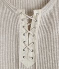 【レディース】KNITTED LINEN LACE-UP LONG SLEEVE