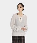 【レディース】KNITTED LINEN LACE-UP LONG SLEEVE