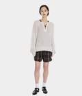 【レディース】KNITTED LINEN LACE-UP LONG SLEEVE