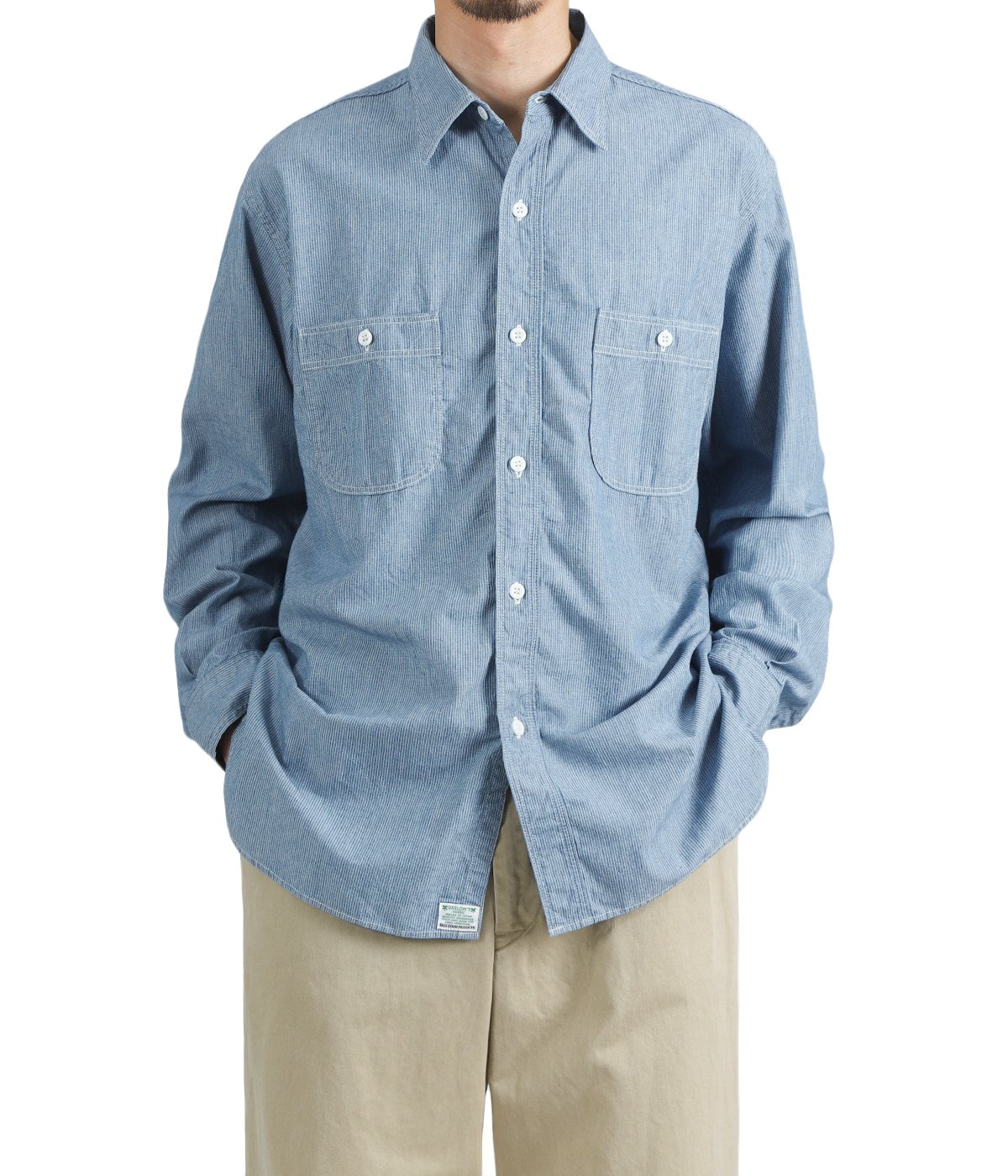 RELAX FIT STRIPE CHAMBRAY WORK SHIRT | orSlow(オアスロウ 
