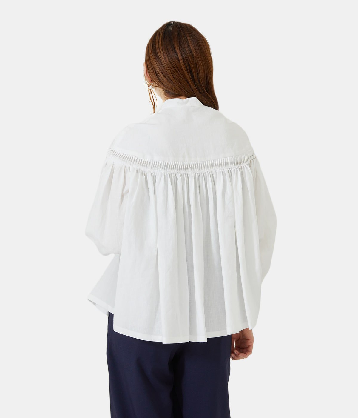 【レディース】Linen Tucked Half Placket Shirt(リネンタックブラウス)