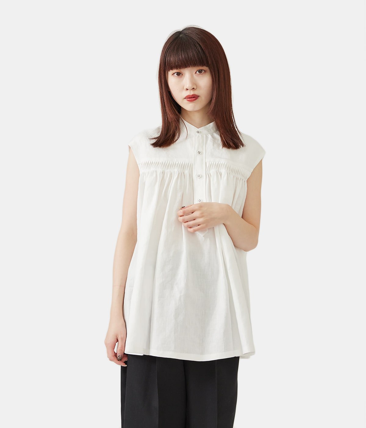 レディース】Linen Tucked Sleeveless Shirt | Scye(サイ ベーシックス