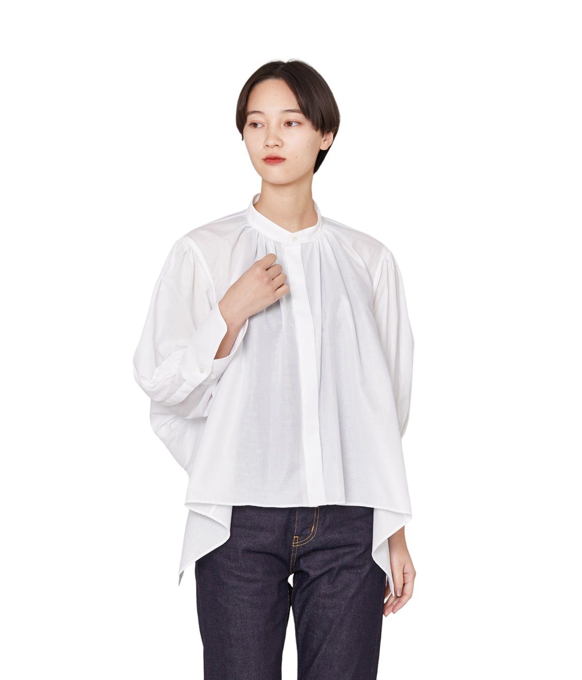 【レディース】double-end leno cloth tuxedo blouse