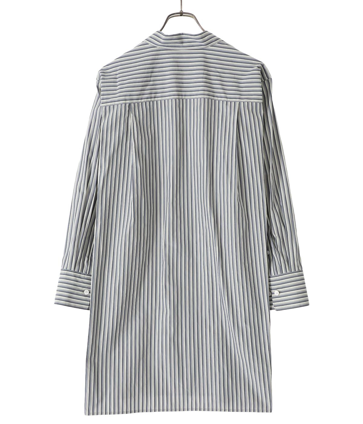 【レディース】 striped big collar shirt
