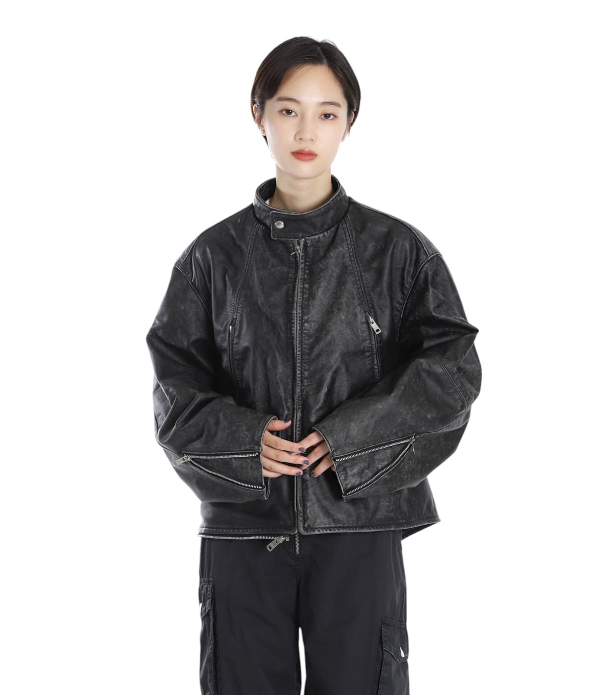 レディース】double-end stone wash leather jacket | beautiful