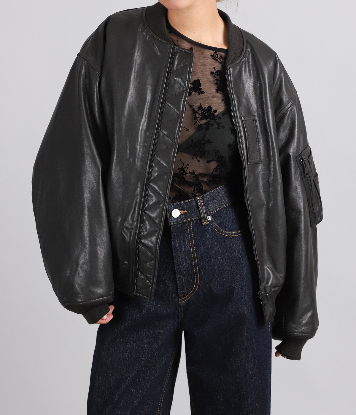 レディース】light lamb leather fanshape MA-1blouson | beautiful
