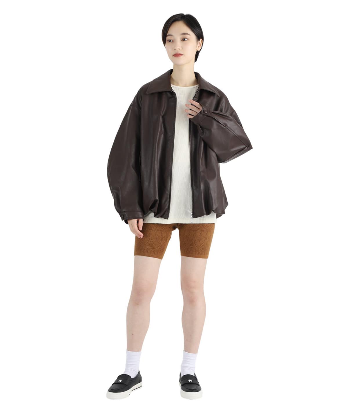 CLANE FAKE LEATHER BALLOON JACKET ブラウン01 クラネ CLANE FAKE LEATHER BALLOON JACKET （BROWN） - ファッション