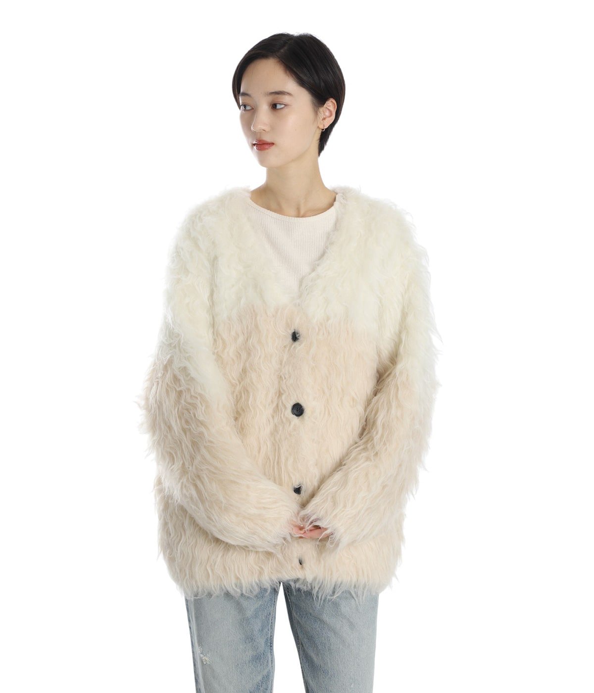 レディース】BI COLOR SHAGGY KNIT CARDIGAN | CLANE(クラネ