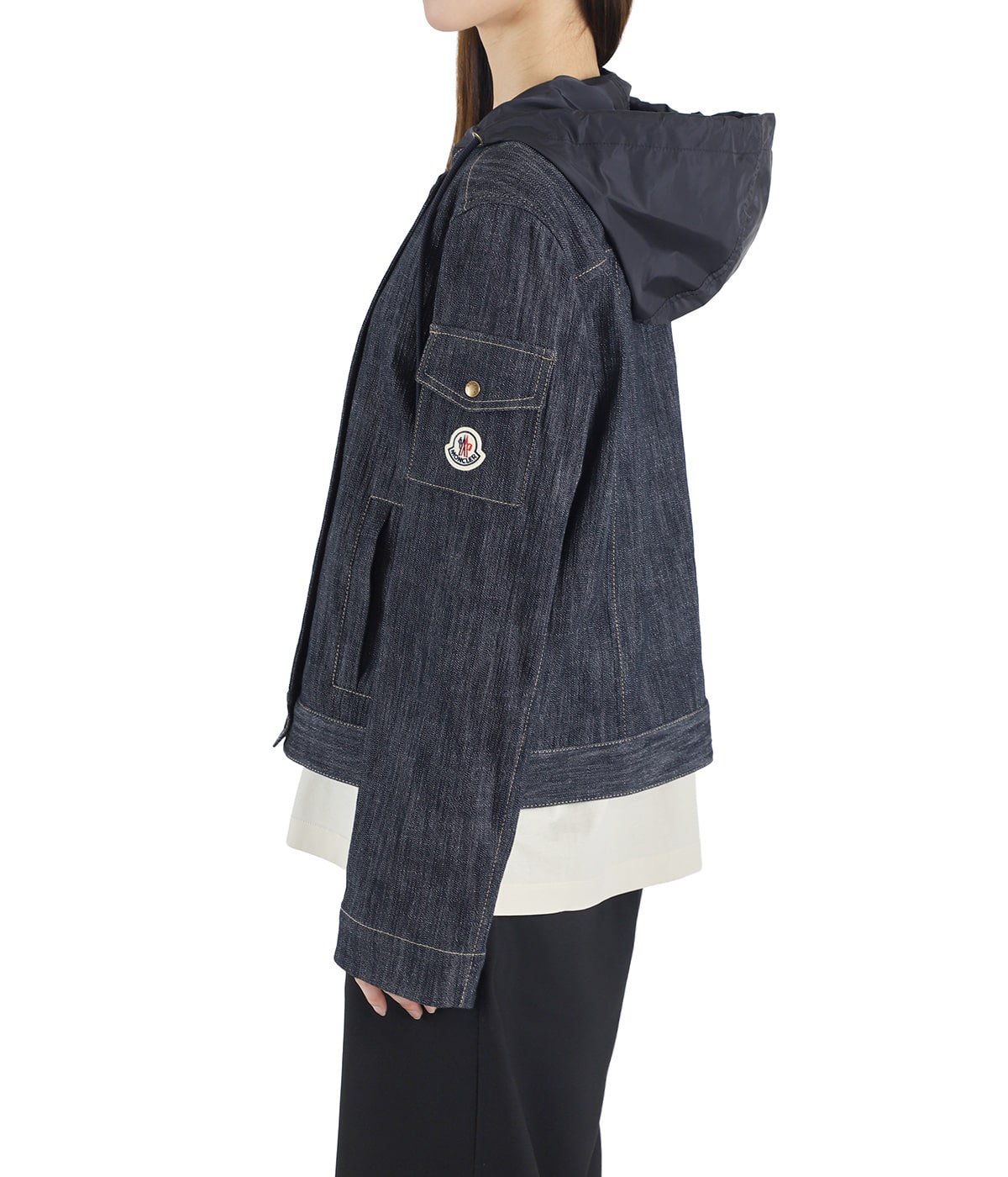 MONCLER モンクレール デニムブルゾン サイズ12(152cm) MONCLER (モンクレール) ポケットステッチ ノーカラー フルジップ
