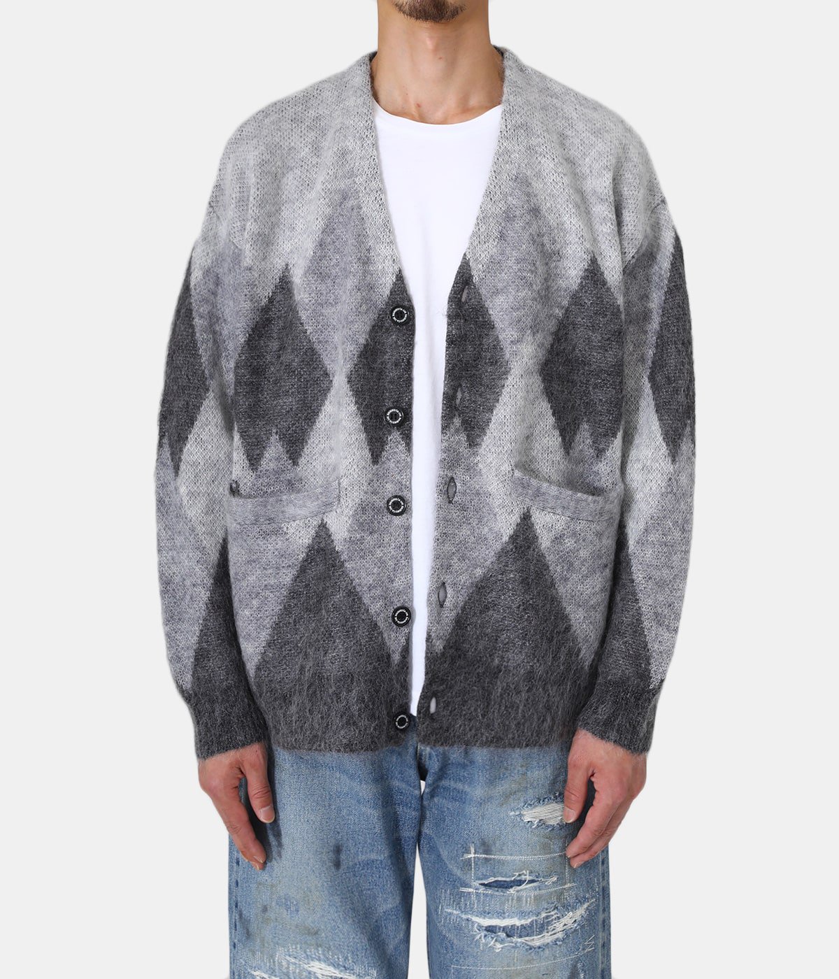 DAIRIKU Argyle Mohair Knit Cardigan-