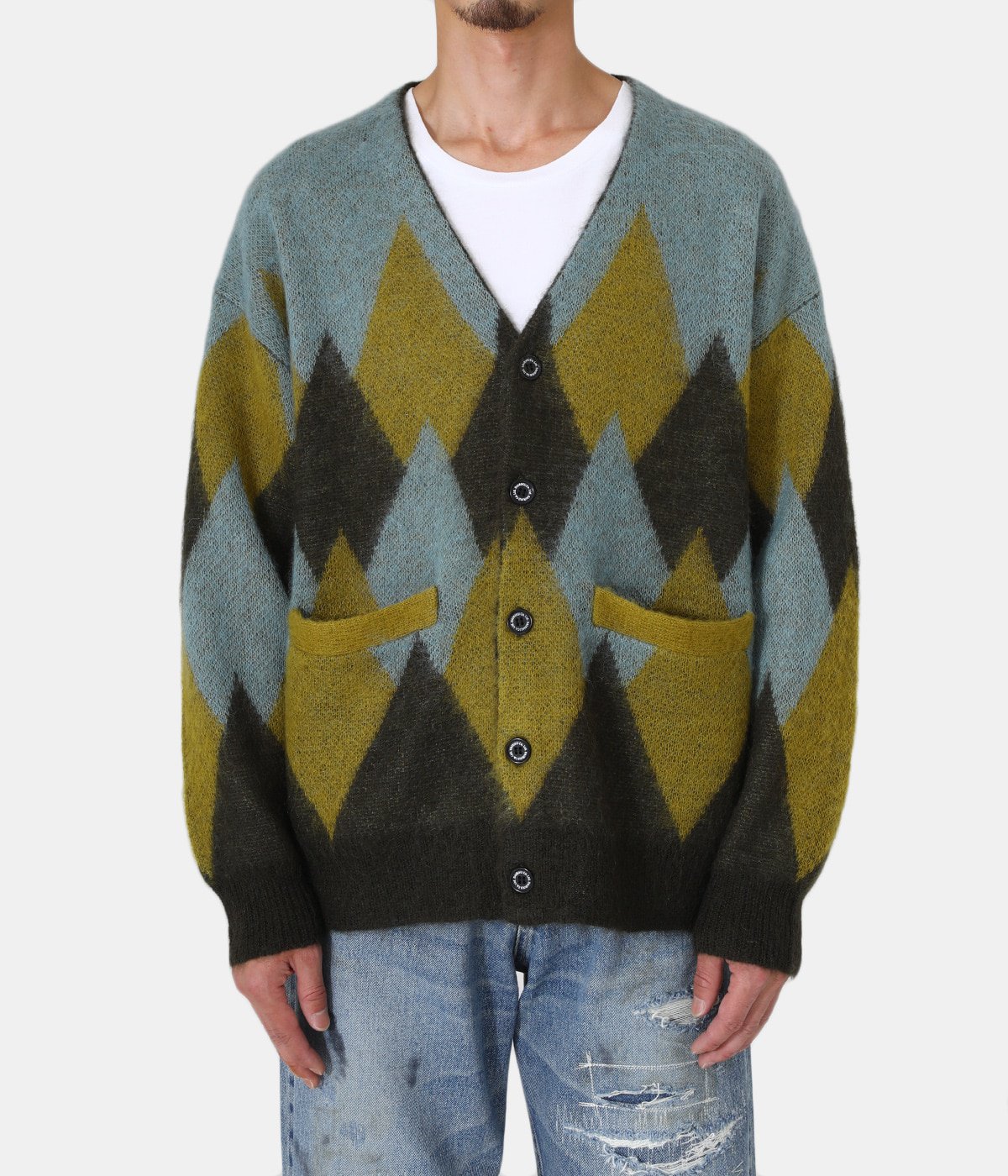 Argyle Mohair Knit Cardigan