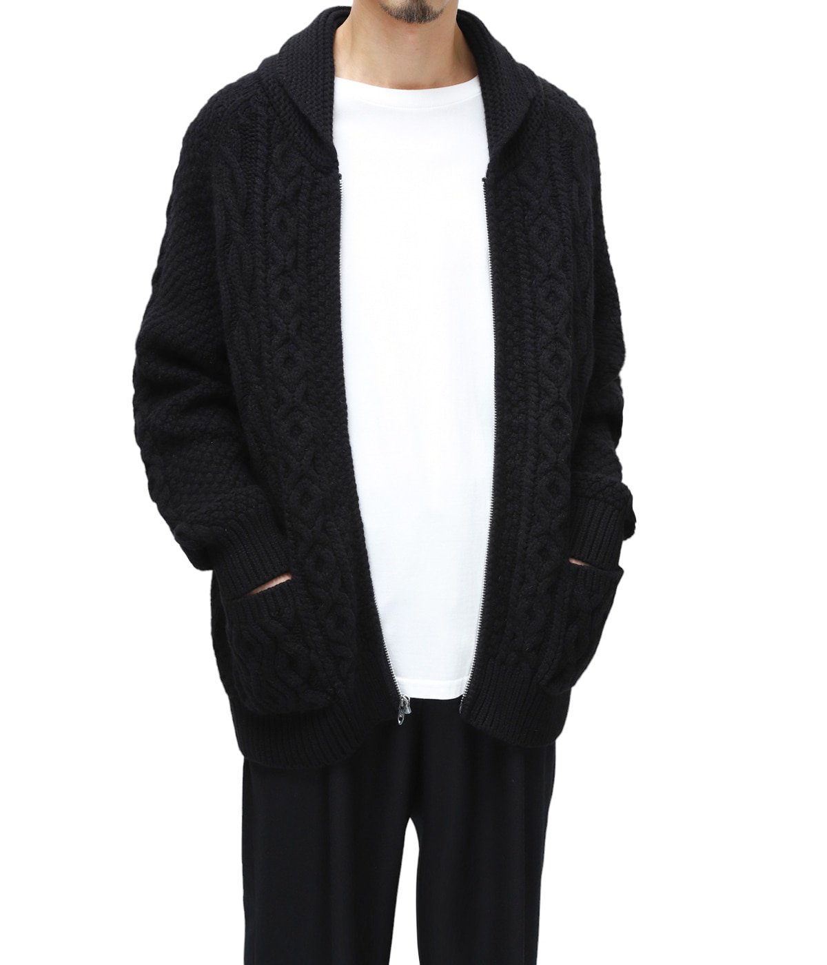 WOOL/SABLE LOW GAUGE KNIT ZIP SWEATER | GOLD(ゴールド) / トップス