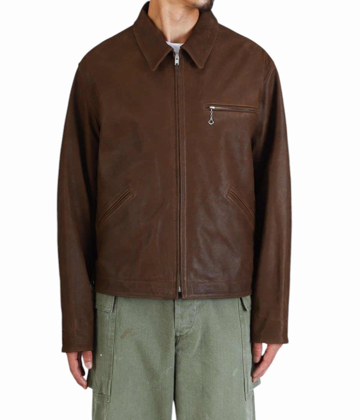 RRL XL ブラウンミリタリージャケット RRL(ダブルアールエル) レザージャケット ダークブラウン サイズ