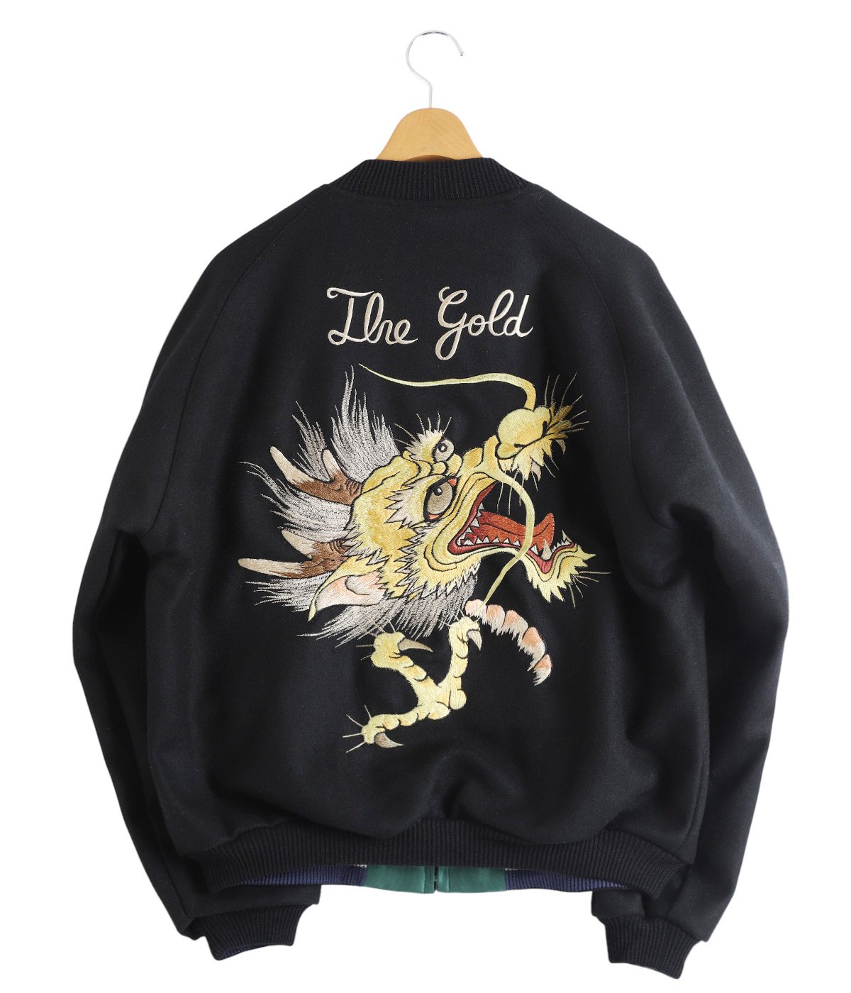 WOOL MELTON×ACETATE SOUVENIR JACKET DRAGON HEAD | GOLD