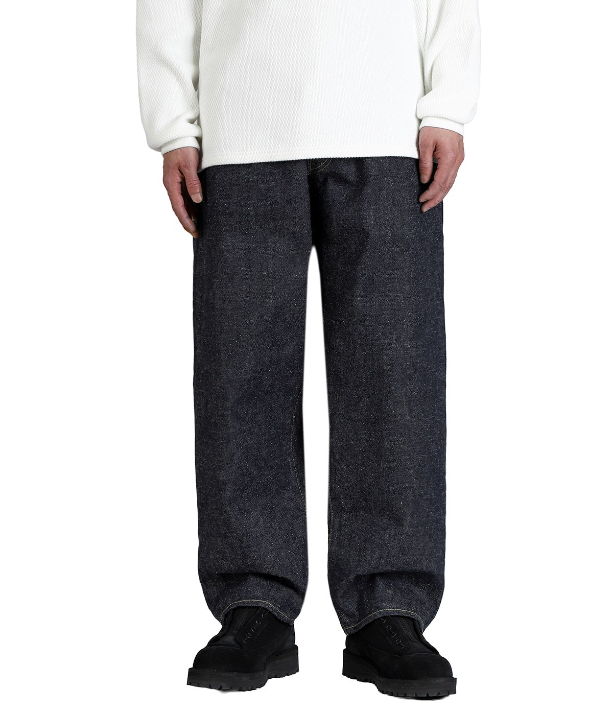 RECYCLED WASTE SUVIN COTTON YARN 14oz DENIM 5POCKET WIDE PANTS