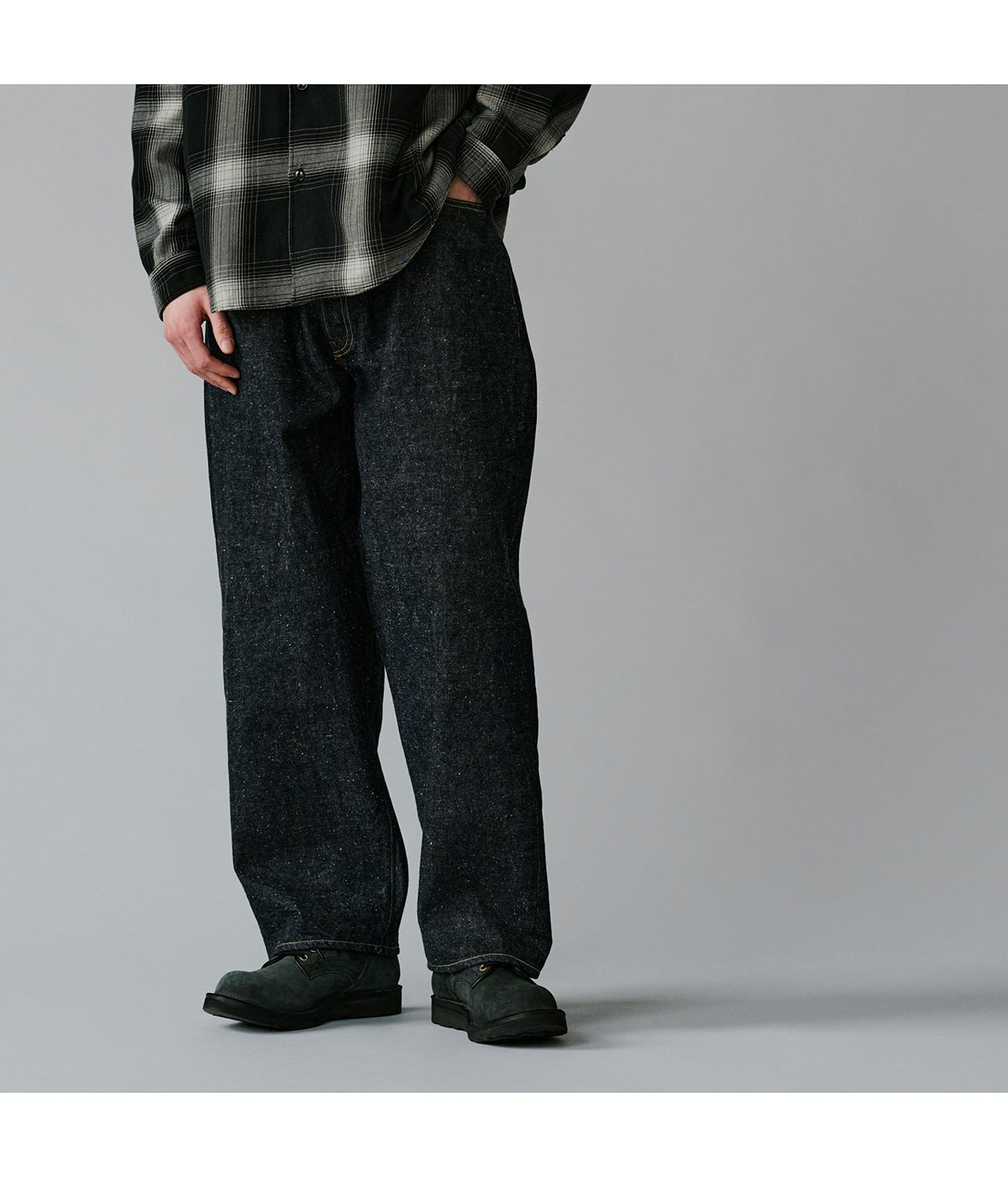 RECYCLED WASTE SUVIN COTTON YARN 14oz DENIM 5POCKET WIDE PANTS