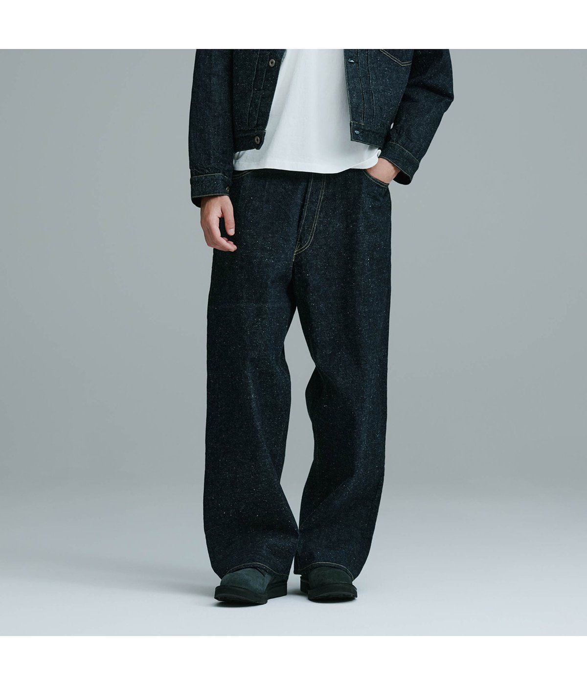 RECYCLED WASTE SUVIN COTTON YARN 14oz DENIM 5POCKET WIDE PANTS