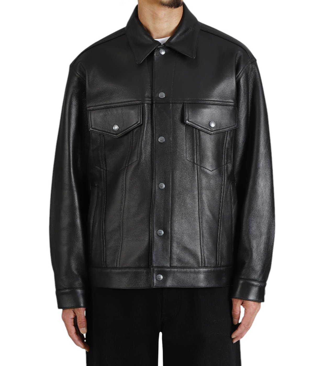 ワコマリア　ブラックレザージャケット LEATHER TRUCKER JACKET ( TYPE-1 ) | WACKO MARIA(ワコマリア