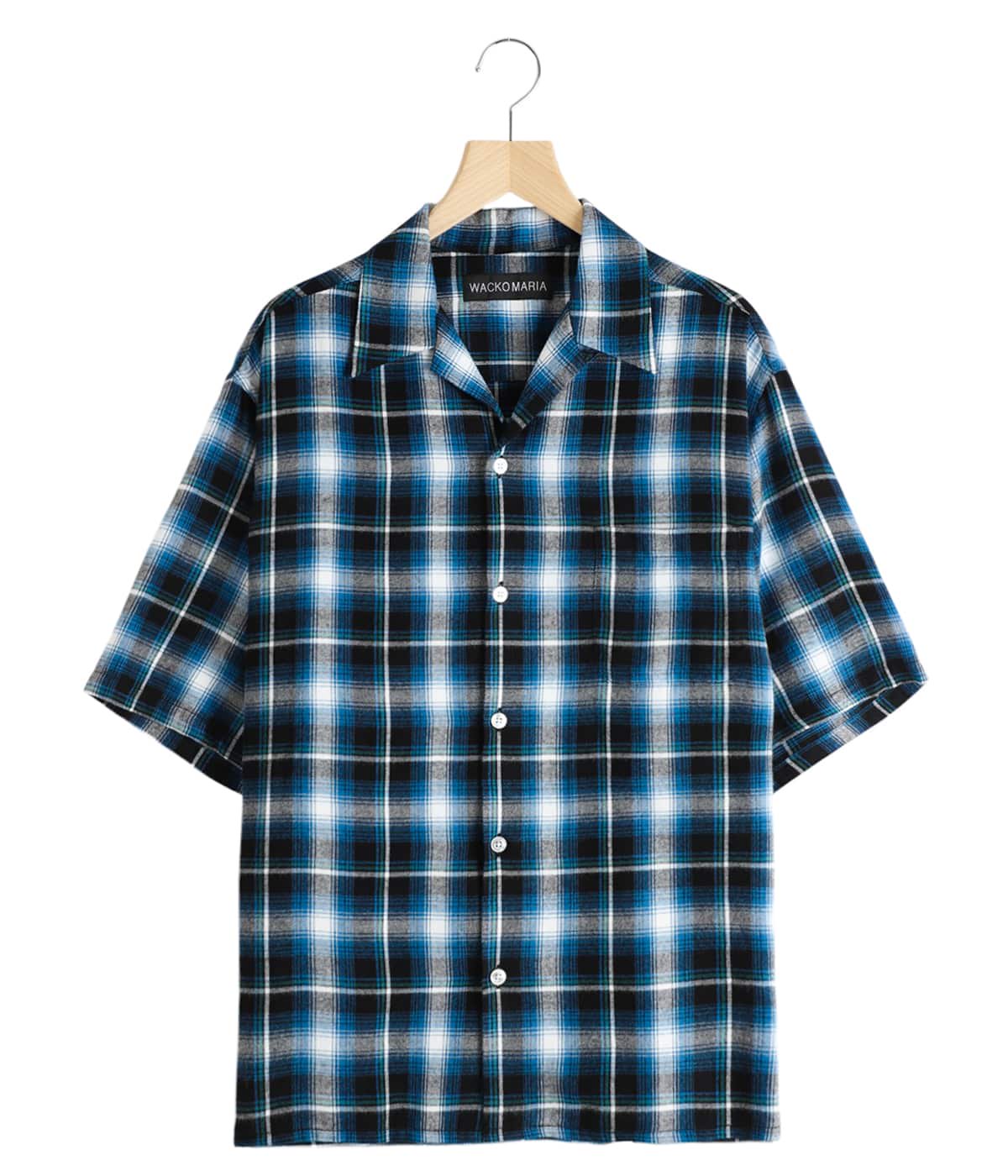 WACKO MARIA/OMBRE CHECK OPEN COLLAR SHIRT（PURPLE