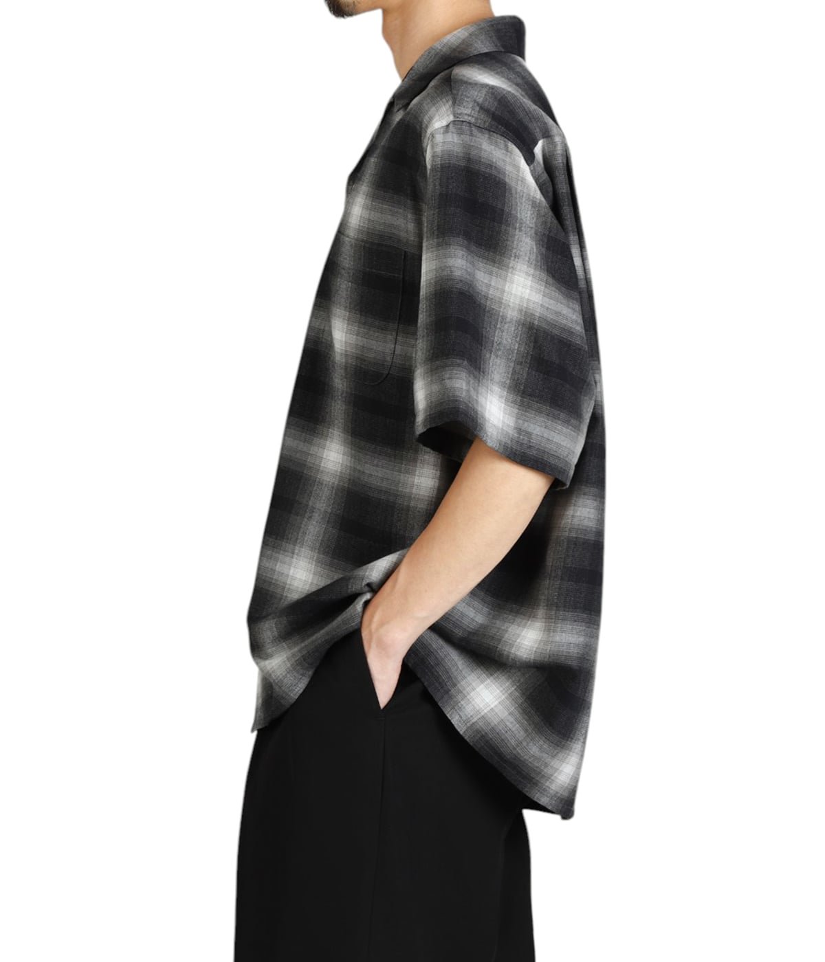 トップス WACKO MARIA OMBRE CHECK SHIRT S/S TYPE 2 OMBRE CHECK OPEN COLLAR SHIRT S/S (TYPE-2)【GRAY-BLACK