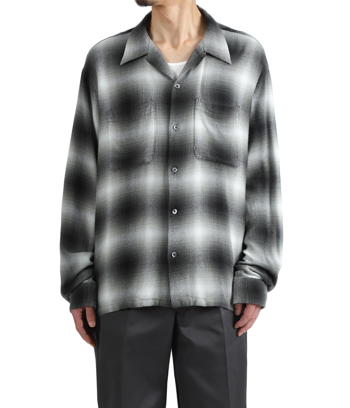R.Flannel Ombre Open Collar SH | MINEDENIM(マインデニム