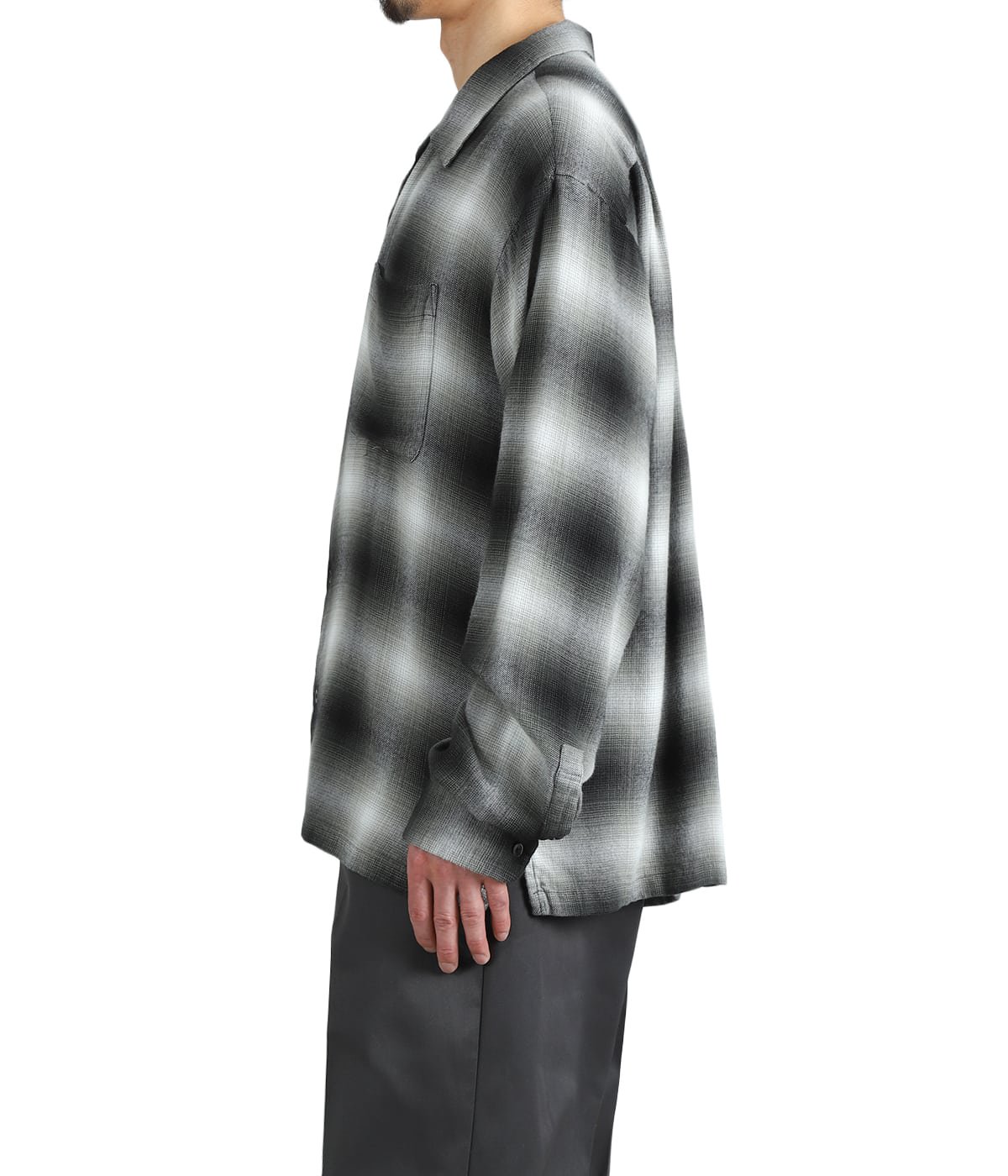 マインデニム minedenim オンブレ　 サイズ2 ブラック✖️グレー　開襟 R.Flannel Ombre Open Collar SH | MINEDENIM(マインデニム