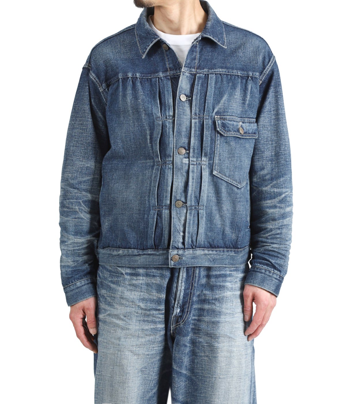 RECYCLED SUVIN COTTON YARN 11.5oz DENIM BLOUSE VINTAGE WASHED