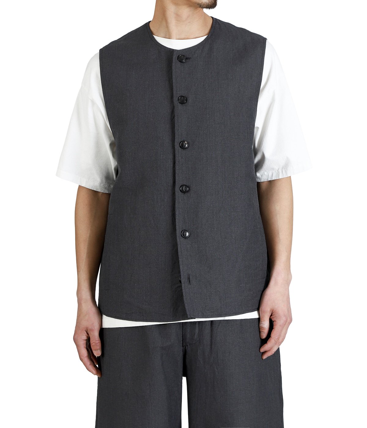 LINEN / WOOL TROPICAL CREW NECK VEST | GOLD(ゴールド) / トップス