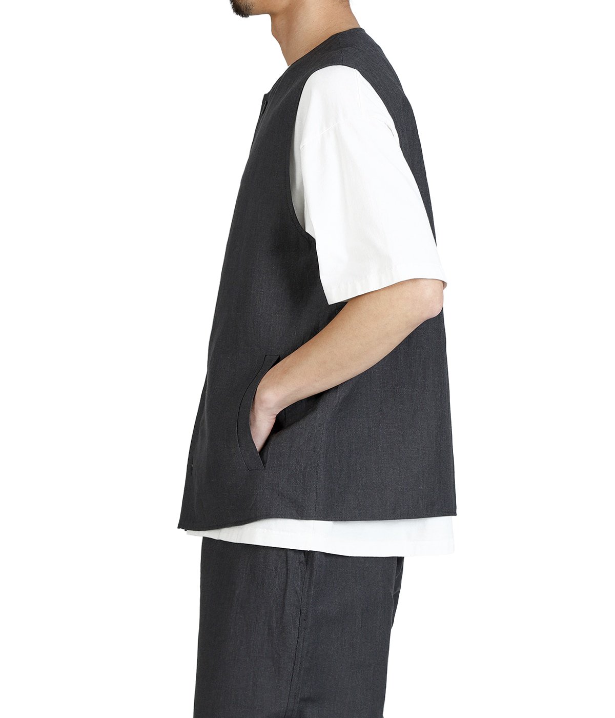 LINEN / WOOL TROPICAL CREW NECK VEST | GOLD(ゴールド) / トップス