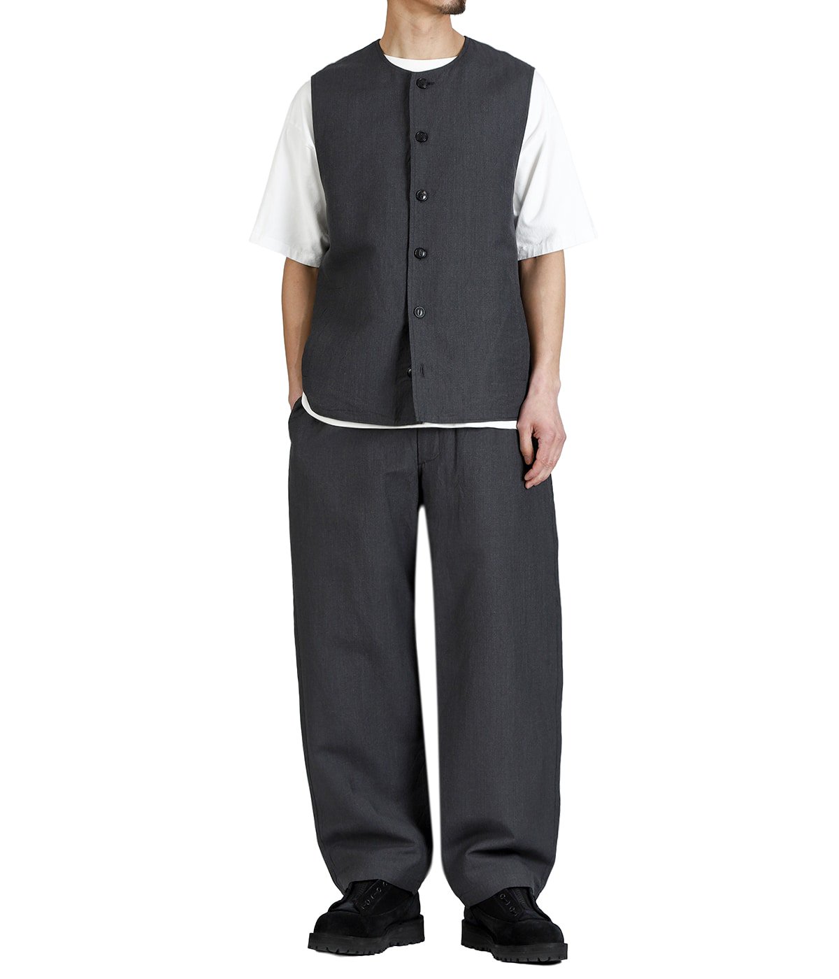 LINEN / WOOL TROPICAL CREW NECK VEST | GOLD(ゴールド) / トップス