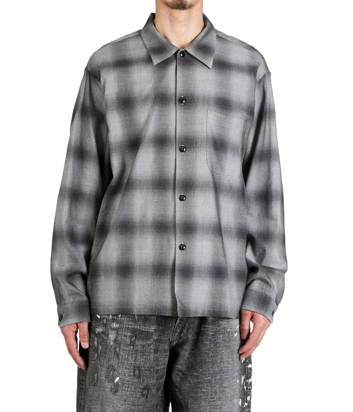 COTTON / SILK NEL CHECK OPEN SHIRT | GOLD(ゴールド) / トップス