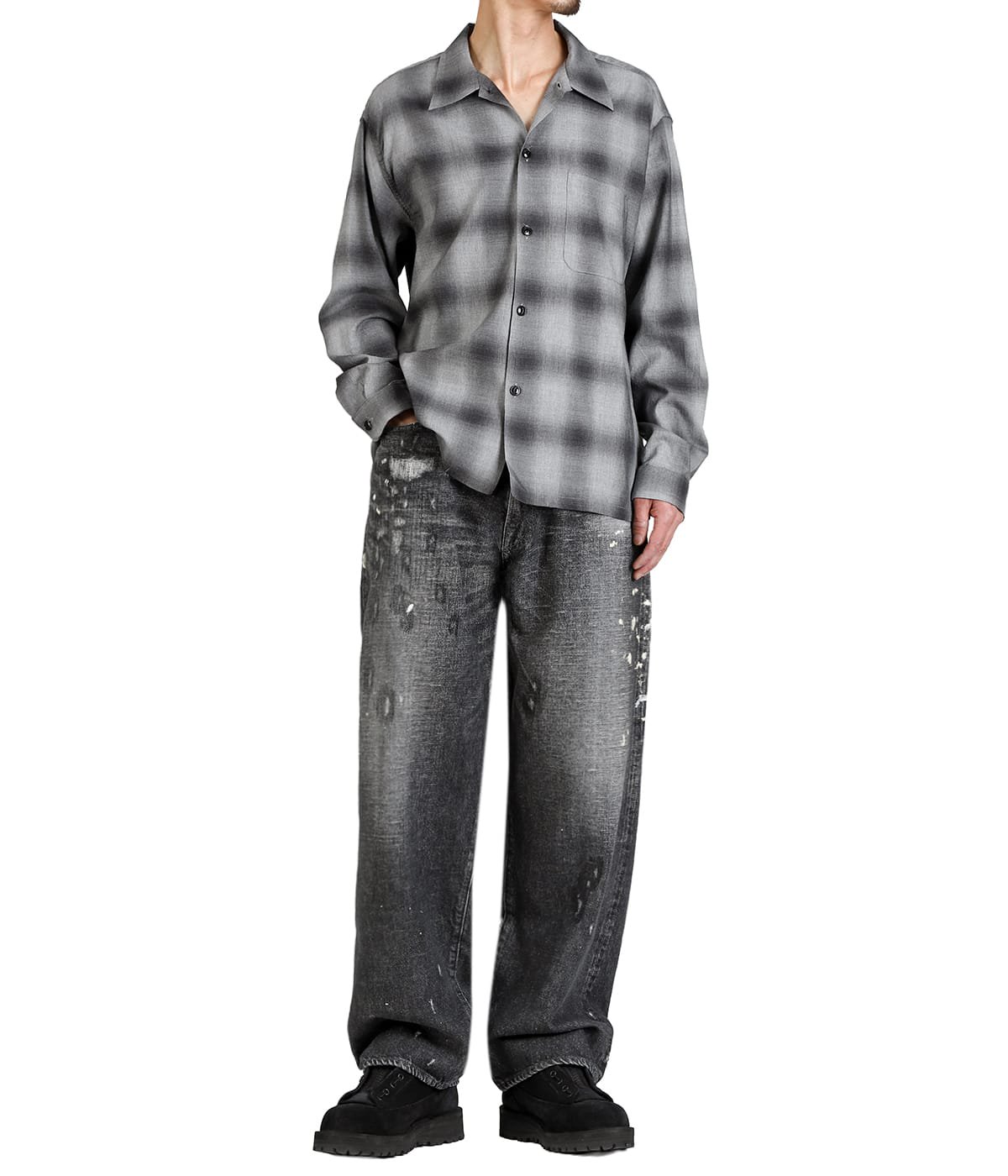 COTTON / SILK NEL CHECK OPEN SHIRT | GOLD(ゴールド) / トップス