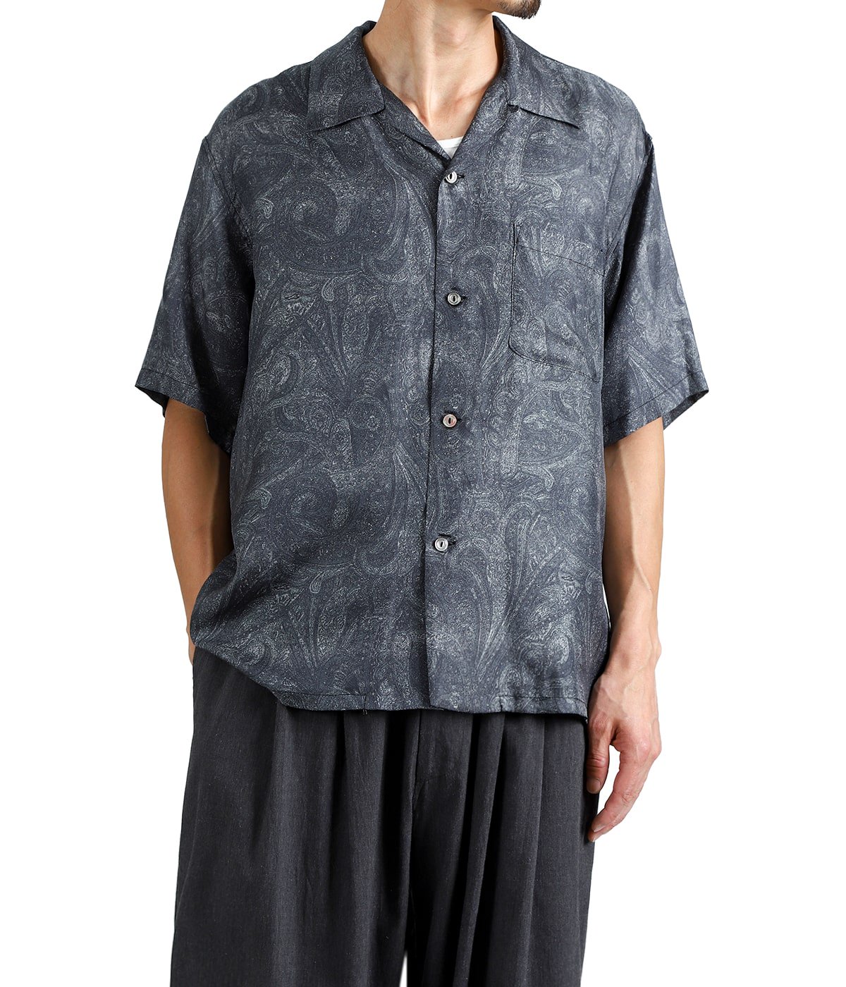 PAISLEY PATTERN SILK TWILL S/S OPEN SHIRT | GOLD(ゴールド