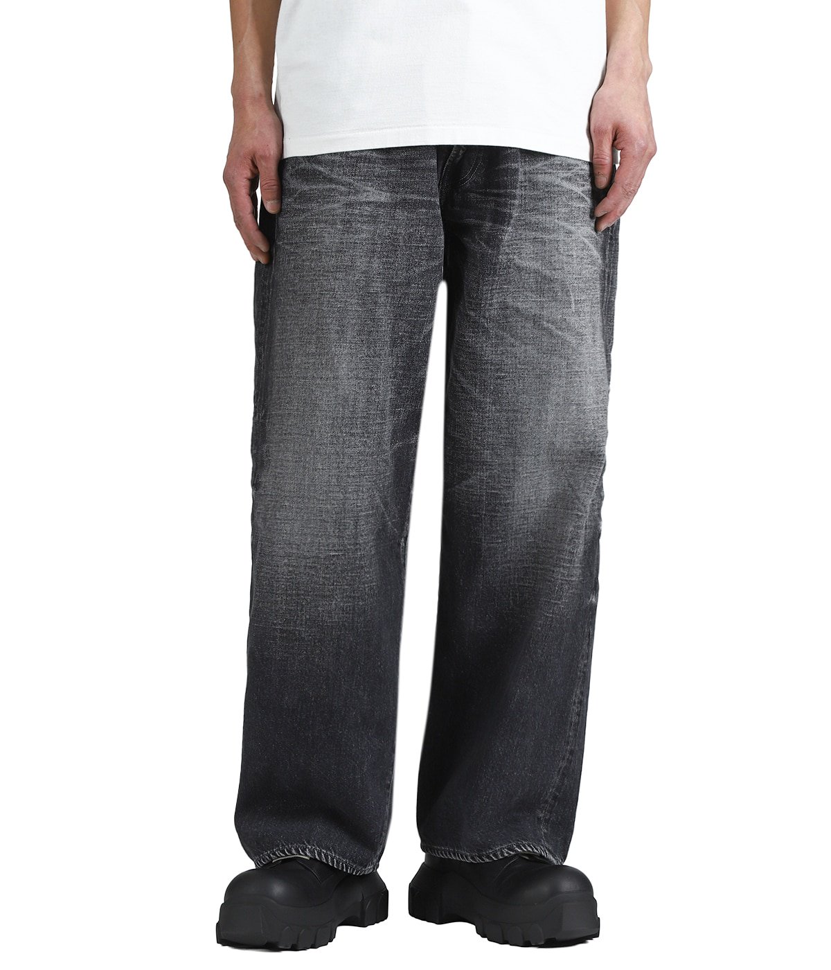 RECYCLED SUVIN COTTON YARN 11.5oz DENIM 5POCKET WIDE PANTS VINTAGE
