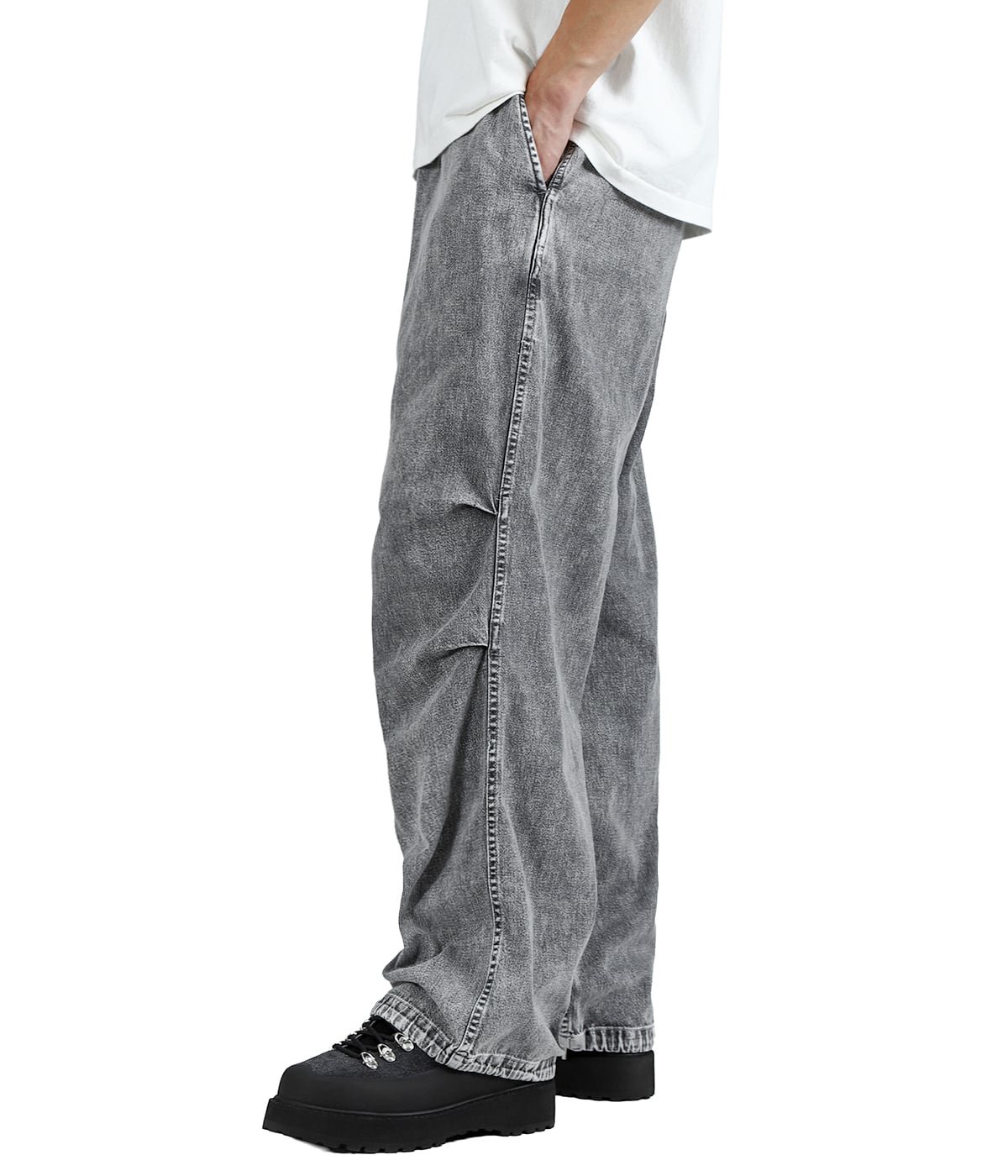 RECYCLED SUVIN COTTON YARN 10oz JELT DENIM KNEE TUCK EASY PANTS