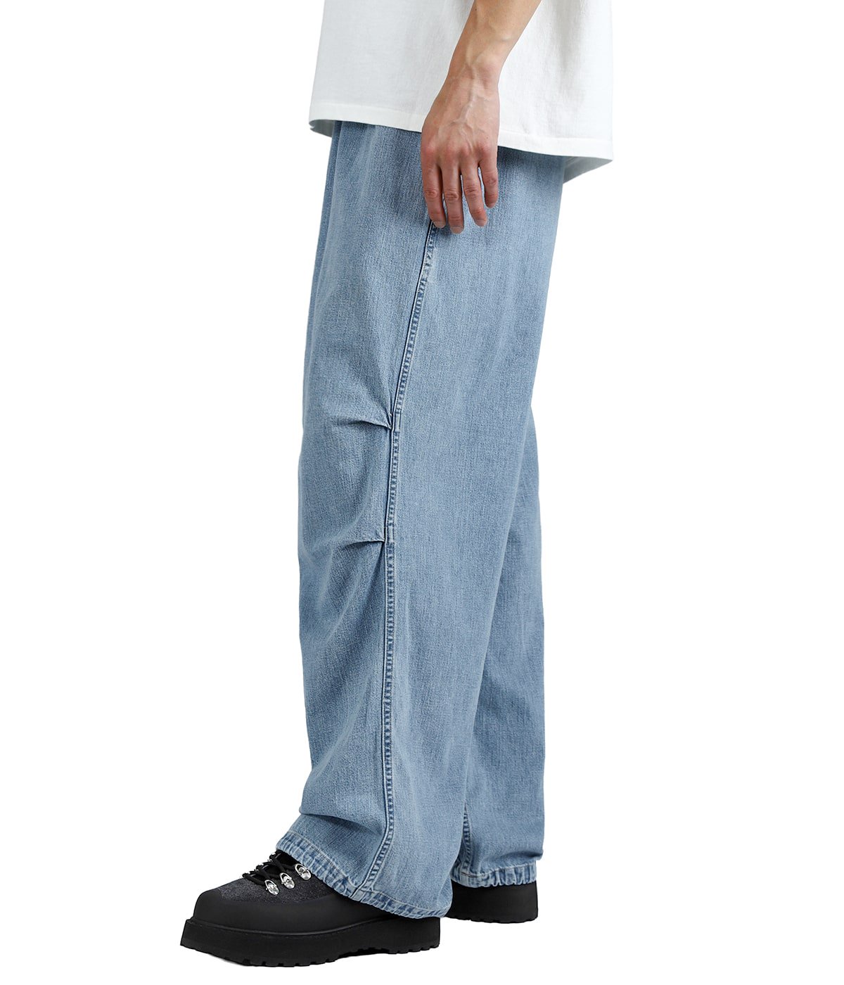 RECYCLED SUVIN COTTON YARN 10oz JELT DENIM KNEE TUCK EASY PANTS