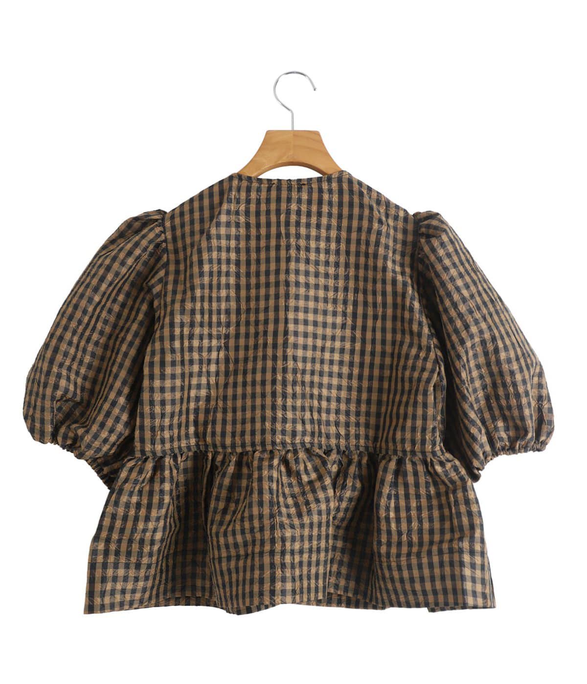 レディース】Crinkled Taffeta Check Peplum Blouse | GANNI(ガニー