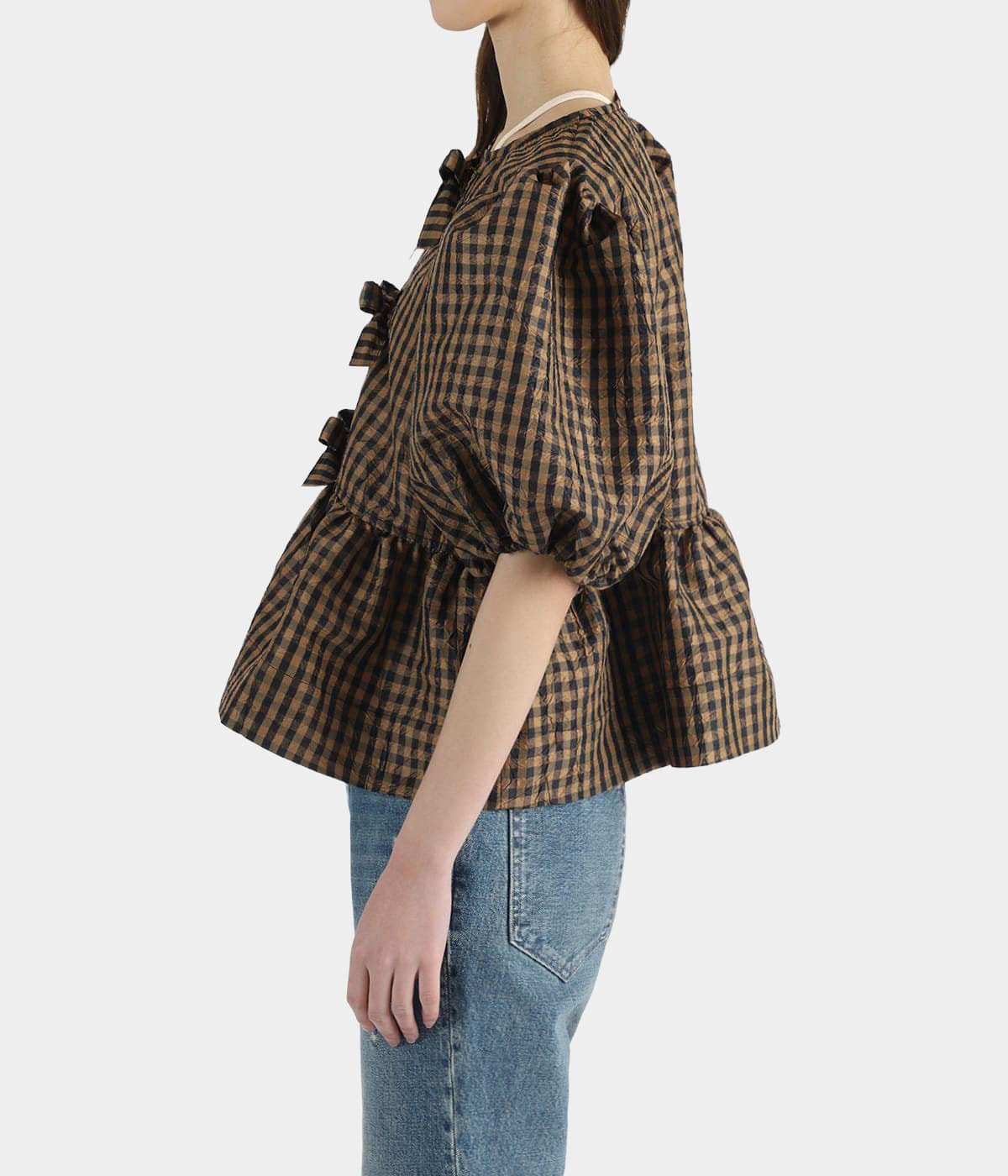 レディース】Crinkled Taffeta Check Peplum Blouse | GANNI(ガニー