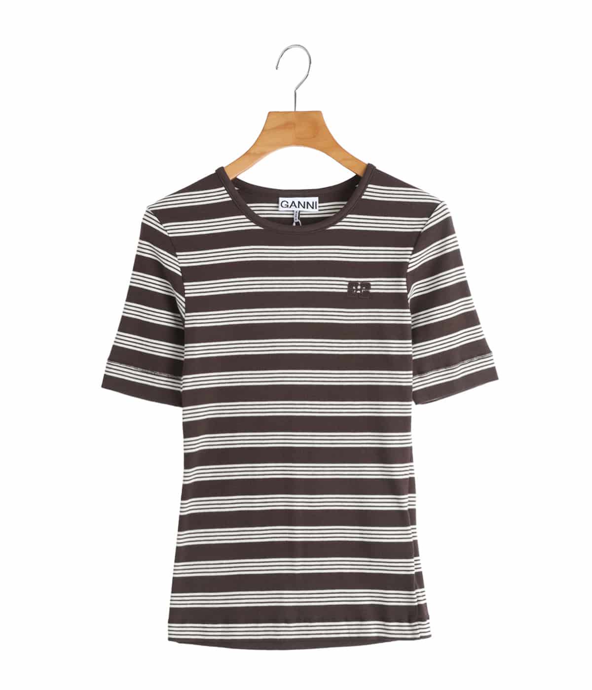 レディース】Soft Cotton Rib Short Sleeve T-Shirt Stripe | GANNI