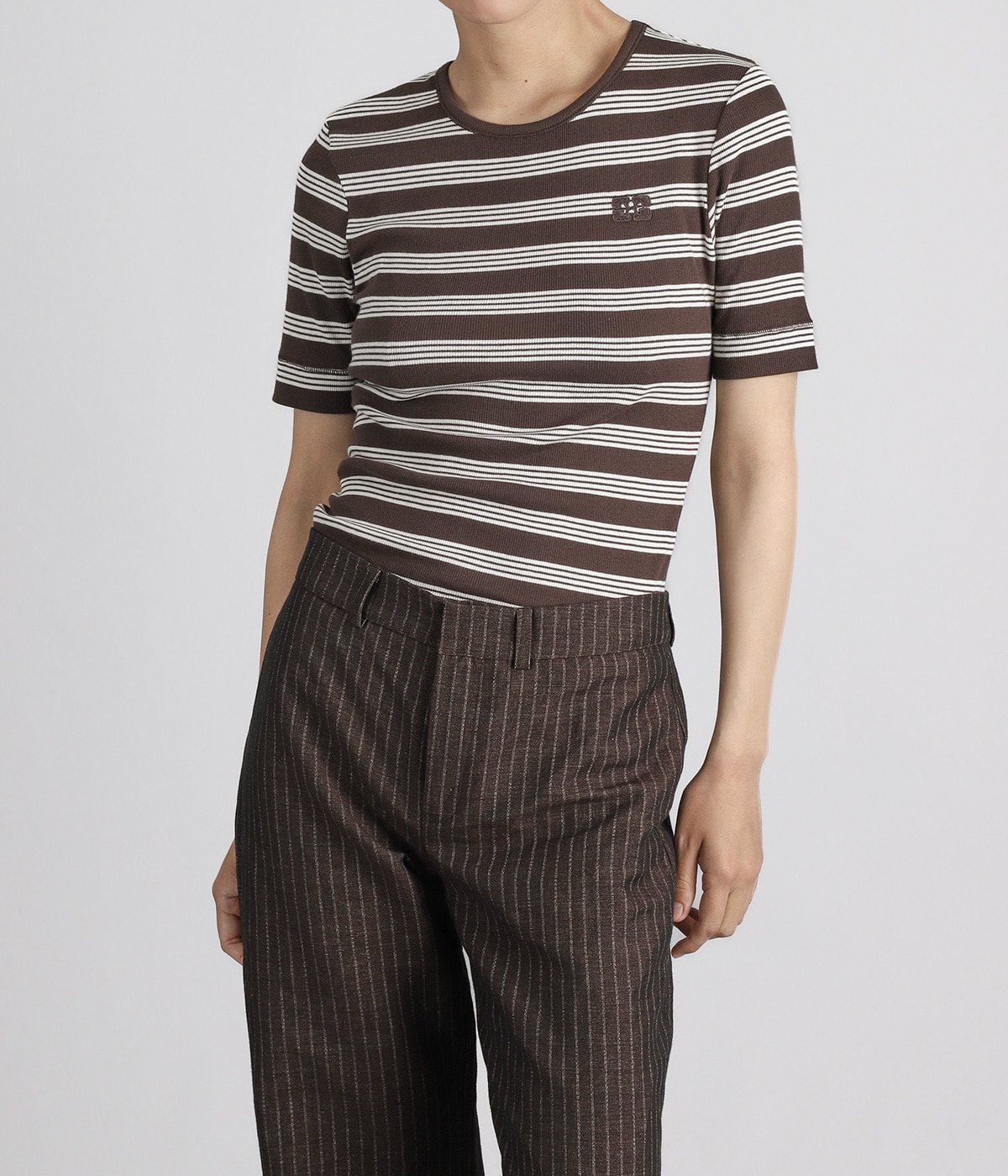 レディース】Soft Cotton Rib Short Sleeve T-Shirt Stripe | GANNI
