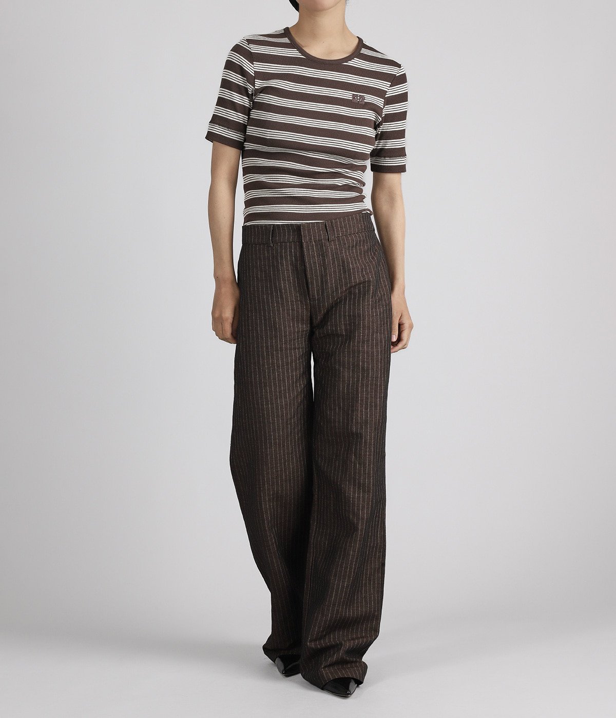 ★ラスト値下げ★GANNI ストライプ　リブTシャツ レディース】Soft Cotton Rib Short Sleeve T-Shirt Stripe | GANNI
