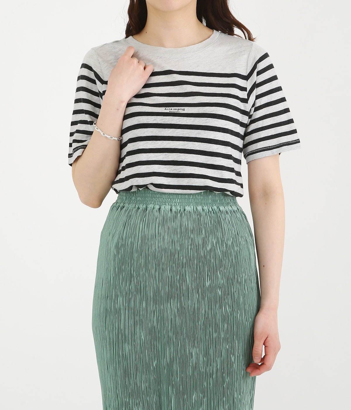 【レディース】Megalin Linen Stripe-Bright Green/Dark Green-(T-shirts)
