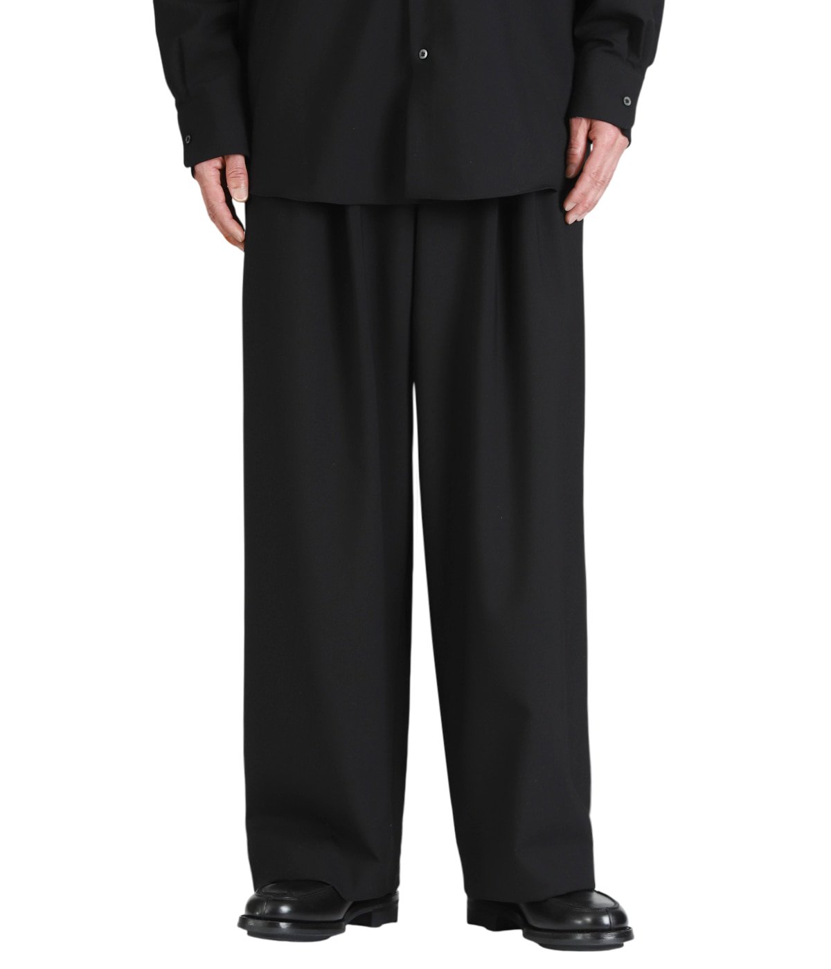 TRIPLE PLEATED WIDE TROUSERS -ORGANIC WOOL 2/80 TROPICAL