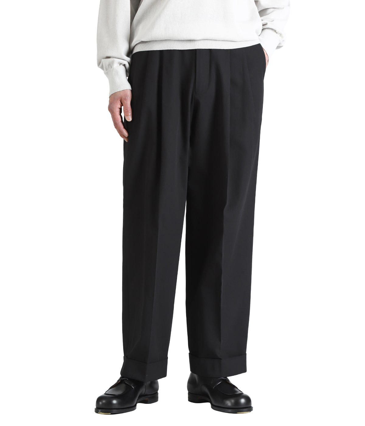 DOUBLE PLEATED SEMI EASY TROUSERS -ORGANIC COTTON VOILE YARN TWILL