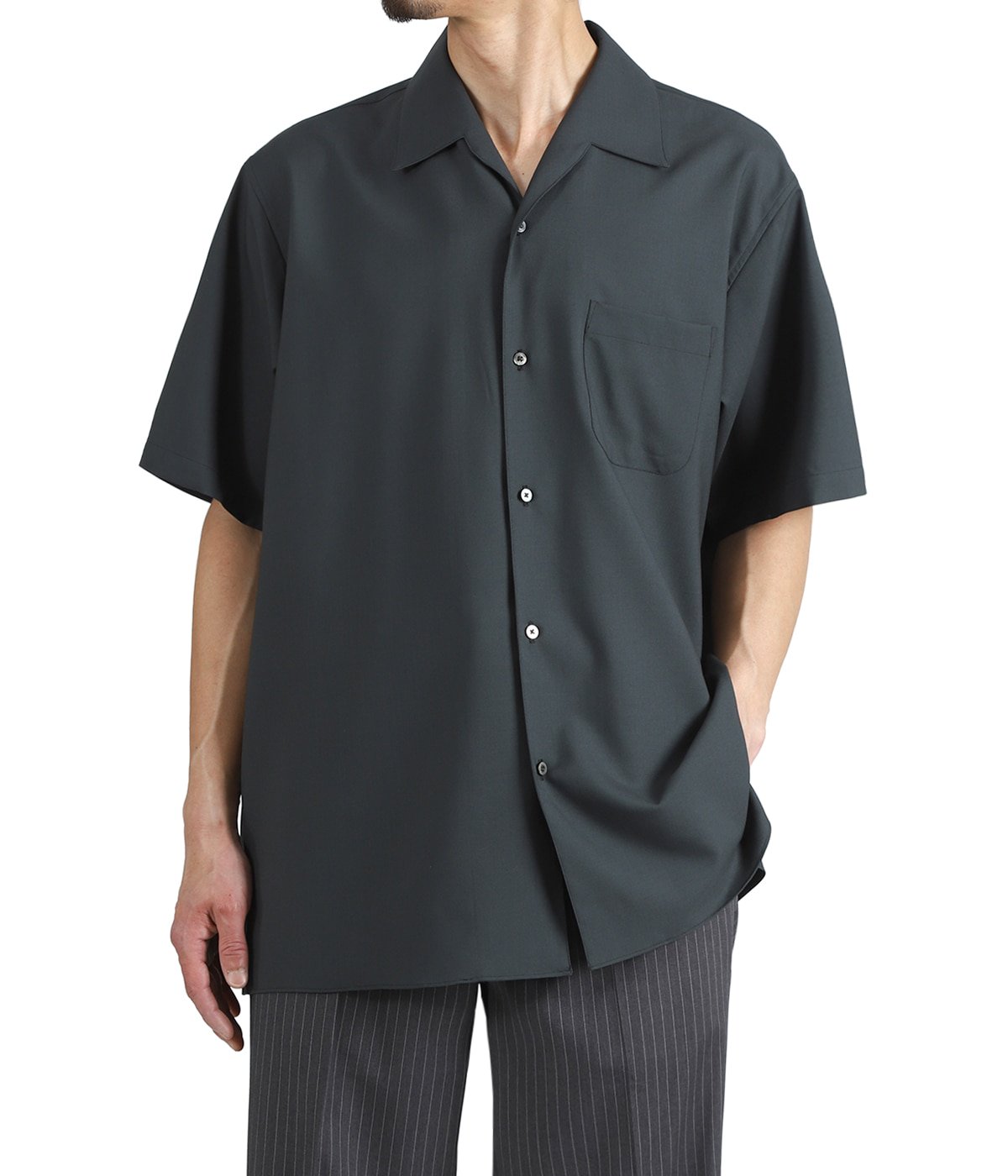 ITALIAN OPEN COLLAR S/S SHIRT ORGANIC WOOL 2/80 TROPICAL