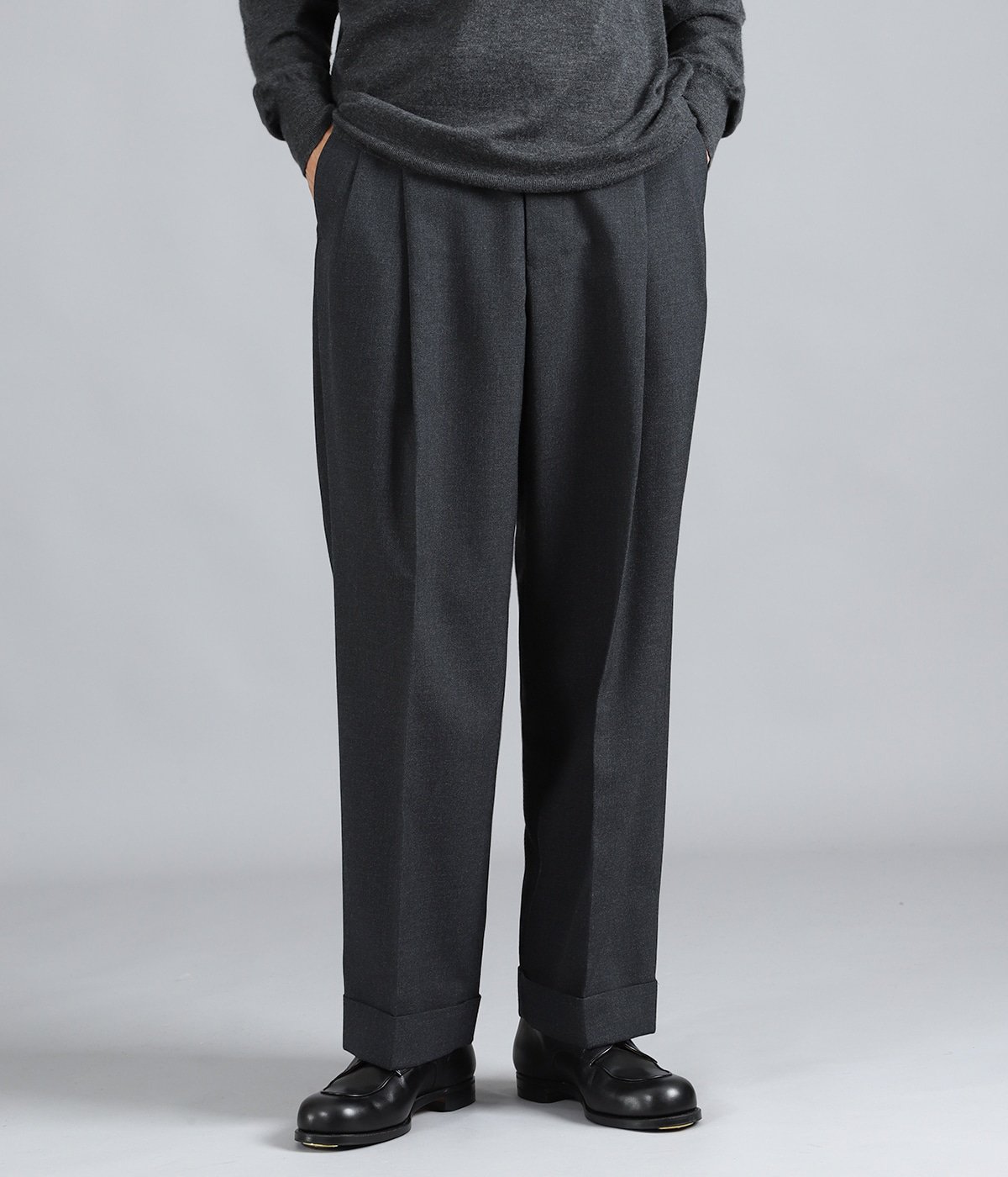 DOUBLE PLEATED SEMI EASY TROUSERS ORGANIC WOOL SURVIVAL CLOTH